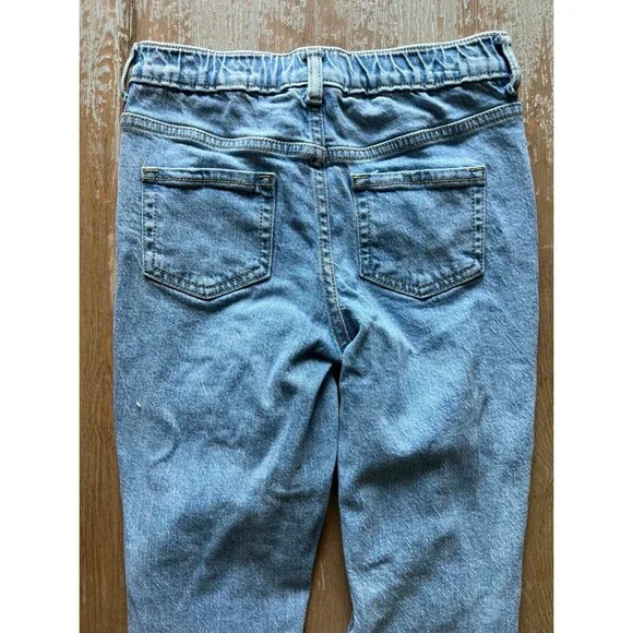 Girls Lite Blue Denim Straight Leg Elastic Waist Jeans Pants | Cat & Jack | 8 - Picture 6 of 7